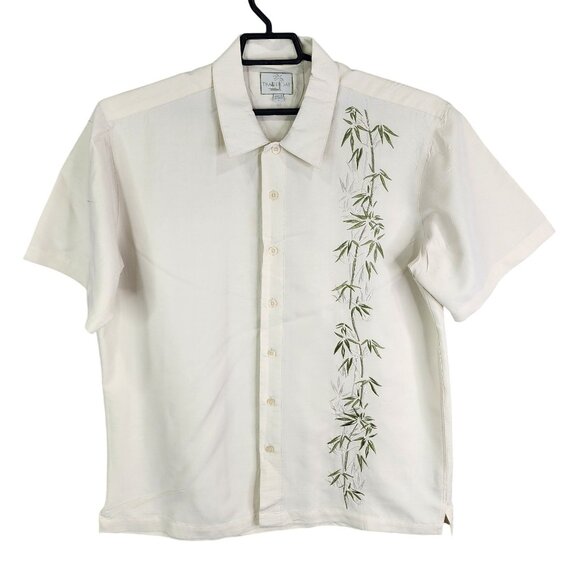 Mens Beige Trader Bay Hawaiian Shirt Button Up Short Sleeve Rayon Blend Size L - Picture 1 of 9